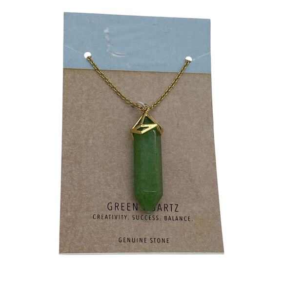 MACY'S Genuine Green Quartz Pendant Necklace w/ Gold Hardware/Chain NWT $80! - Picture 2 of 5